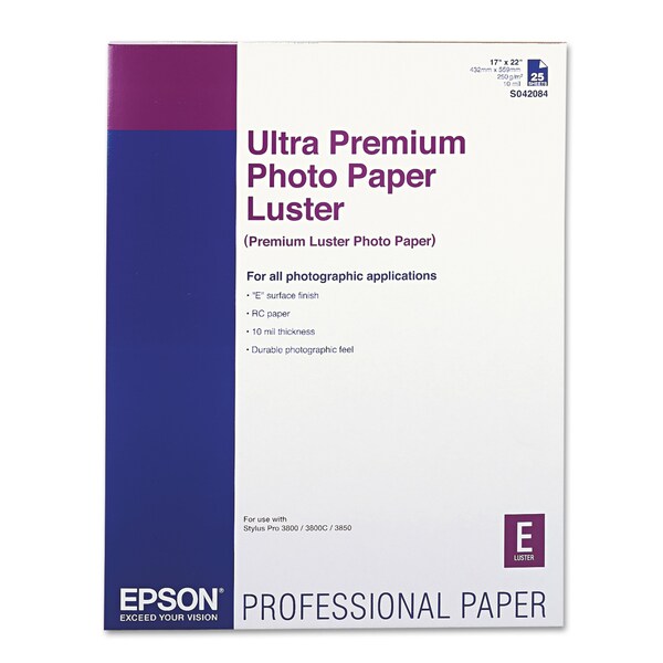 Epson Ultra Premium Photo Paper, Luster, 1, PK25 S042084 Zoro